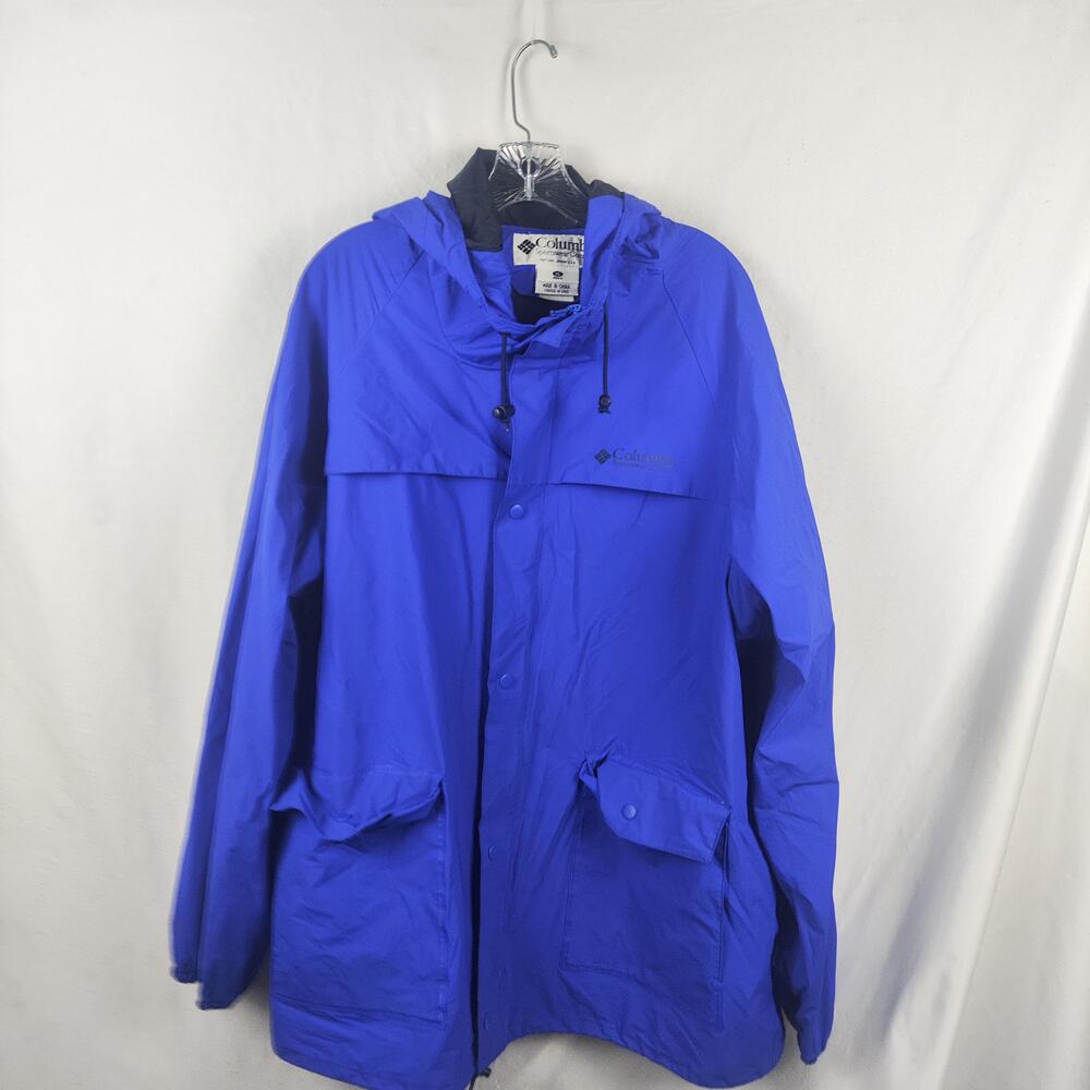 Vintage Columbia Jacket Mens XL Blue Hooded Snap Front Nylon Windbreaker 90s
